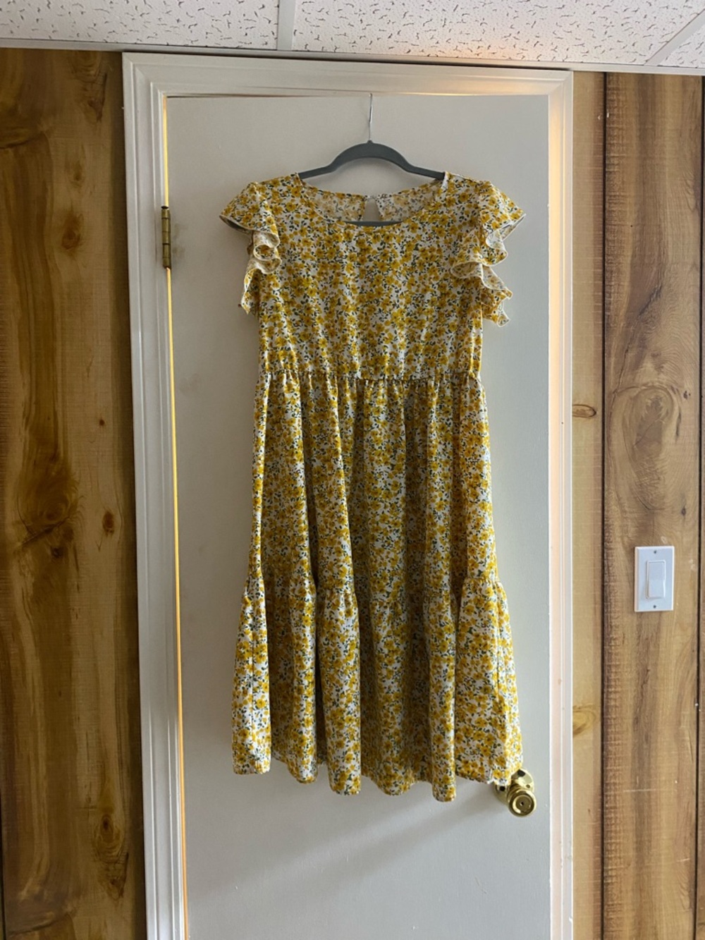 Yellow Floral Midi Dress with Ruffle Sleeves